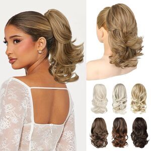 14" Claw Clip Ponytail Hair Extension- Light Brown With Highlights, 18D-188H001